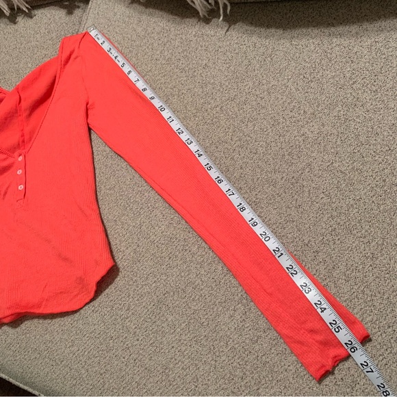 NWOT Free People Intimately Keep It Basic Coral Long Sleeve Henley - Picture 10 of 11